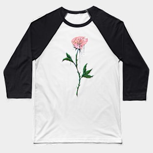 Pink Rose With Dripping Ink Baseball T-Shirt